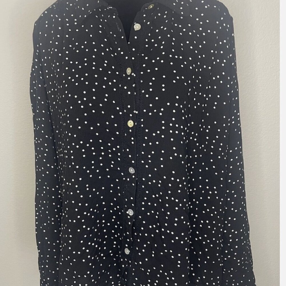 ROXY NWT polka-dot button down blouse – black/white, long sleeve, relaxed, sz M